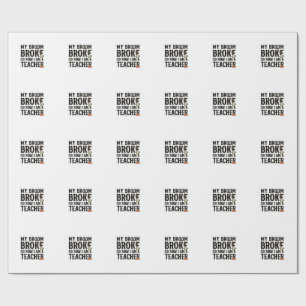Funny Teacher Broom Broke Vintage Halloween Design Wrapping Paper