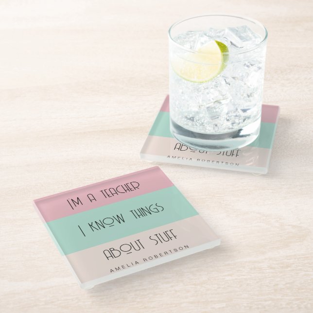Funny teacher colorblock personalized  glass coaster (Angled)