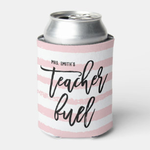 Funny Teacher Fuel Cute Pink Brush Strokes Can Cooler