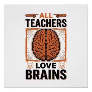 Funny Teacher Halloween Brains Vintage Graphic_1 Poster