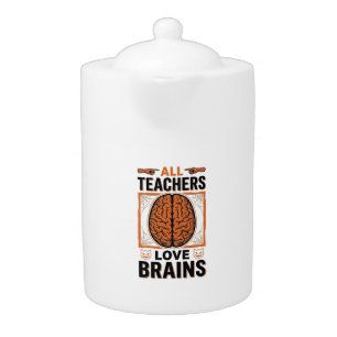 Funny Teacher Halloween Brains Vintage Graphic_1 Teapot