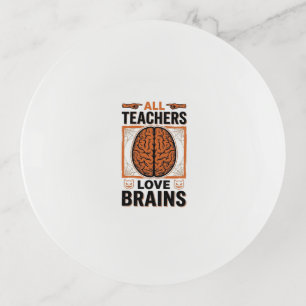 Funny Teacher Halloween Brains Vintage Graphic_1 Trinket Tray