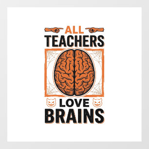 Funny Teacher Halloween Brains Vintage Graphic_1 Window Cling