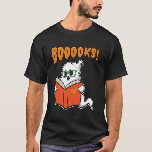 Funny Teacher Halloween Gift Ghost Books Reading C T_Shirt