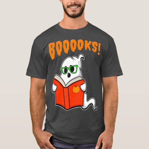 Funny Teacher Halloween Gift _ Ghost Books Reading T_Shirt