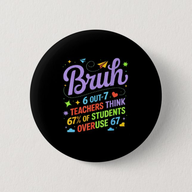 Funny Teacher Quote Bruh 6 Out Of 7 Teachers Think Button (Front)