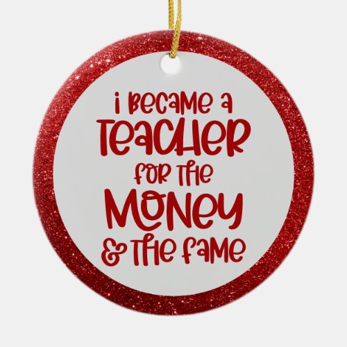 Funny Teacher Saying Red Glitter Tree Decoration