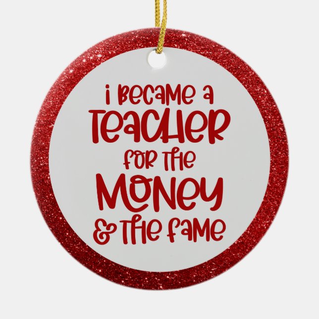 Funny Teacher Saying Red Glitter Tree Decoration (Front)