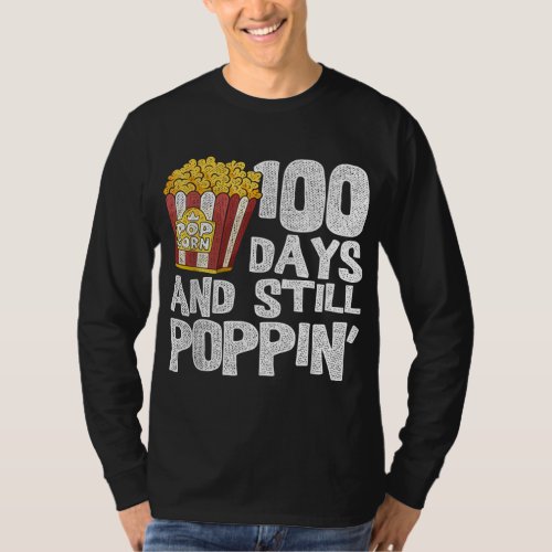 Funny Teacher School Student Popcorn 100 Days Of S T_Shirt