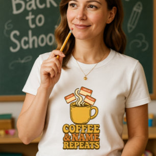 Funny Teacher Shirt; Coffee & Name Repeats T-Shirt