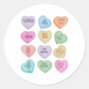 Funny Teacher Valentines Day Teach Heart Candy Classic Round Sticker