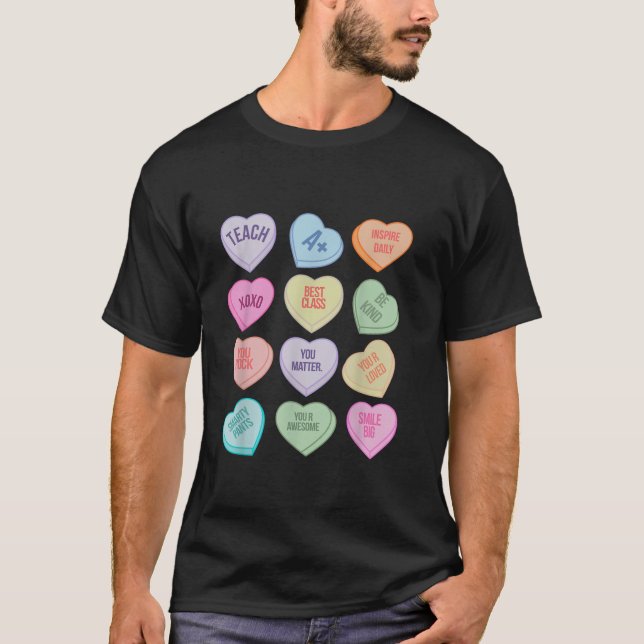Funny Teacher Valentines Day Teach Heart Candy Lon T-Shirt (Front)