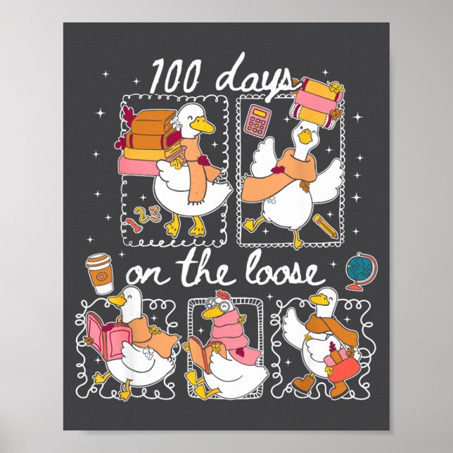 Funny Teachers Silly Goose 100 Day Of School, Goos Poster (Front)