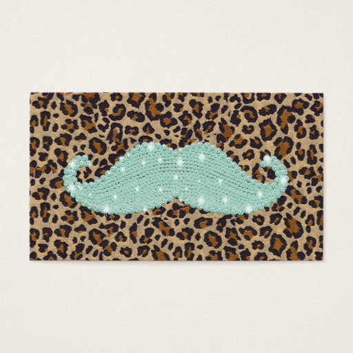 Customizable Funny Teal Green Bling Mustache And Animal Print Business Card