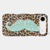 Funny Teal Green Bling Mustache And Animal Print Case-Mate iPhone Case (Back (Horizontal))