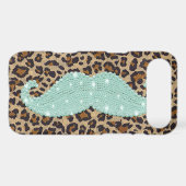 Funny Teal Green Bling Mustache And Animal Print Case-Mate iPhone Case (Back (Horizontal))