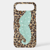 Funny Teal Green Bling Mustache And Animal Print Case-Mate iPhone Case (Back)