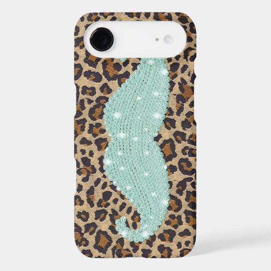 Funny Teal Green Bling Mustache And Animal Print Case-Mate iPhone Case (Back)