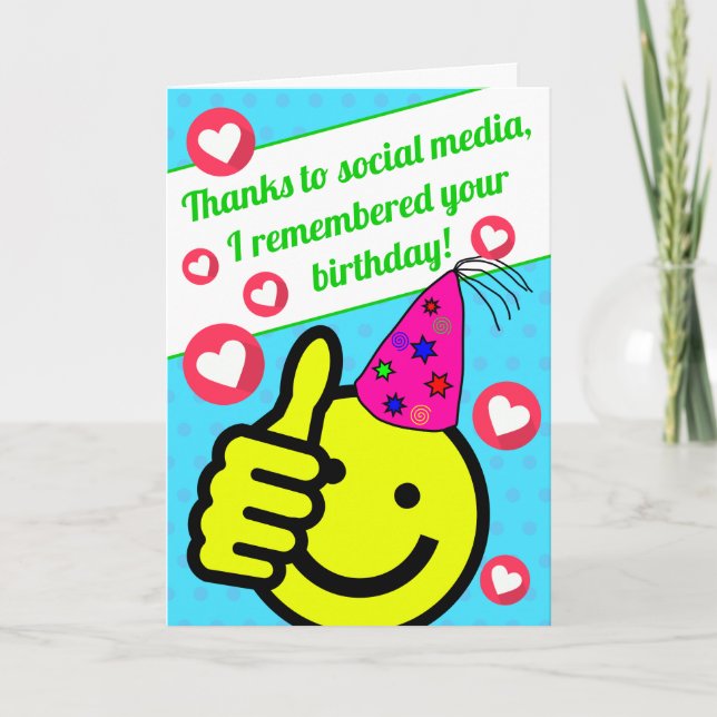 Funny Teal Smile Face Social Media Happy Birthday Card (Front)
