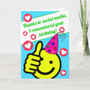 Funny Teal Smile Face Social Media Happy Birthday Card