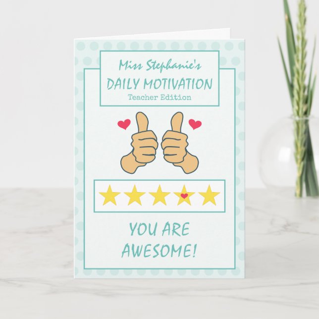 Funny Teal Thumbs Up Best Teacher Ever Thank You Card (Front)