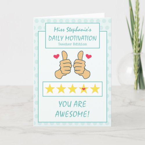 Funny Teal Thumbs Up Best Teacher Ever Thank You Card