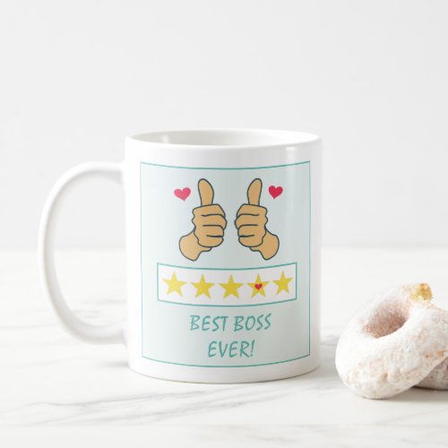 Funny Teal Thumbs Up Five Star Best Boss Ever  Coffee Mug