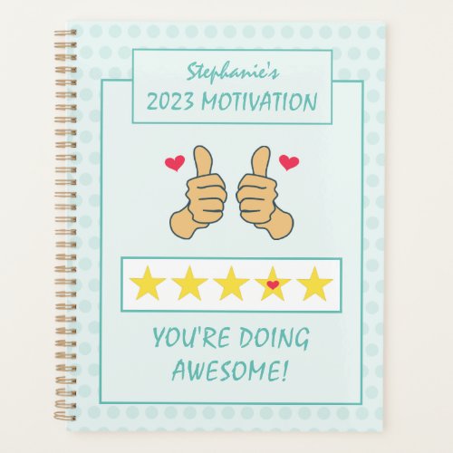 Funny Teal Thumbs Up Five Star Rating 2023 Planner