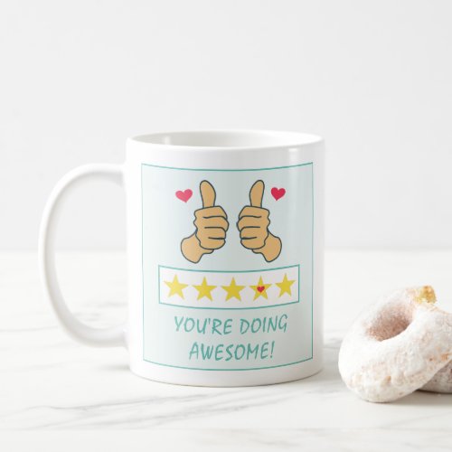 Funny Teal Thumbs Up Five Star Rating Awesome Coffee Mug