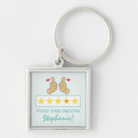 Funny Teal Thumbs Up Five Star Rating Custom Name  Keychain