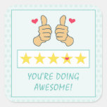 Funny Teal Thumbs Up Five Star Rating Kids Reward Square Sticker