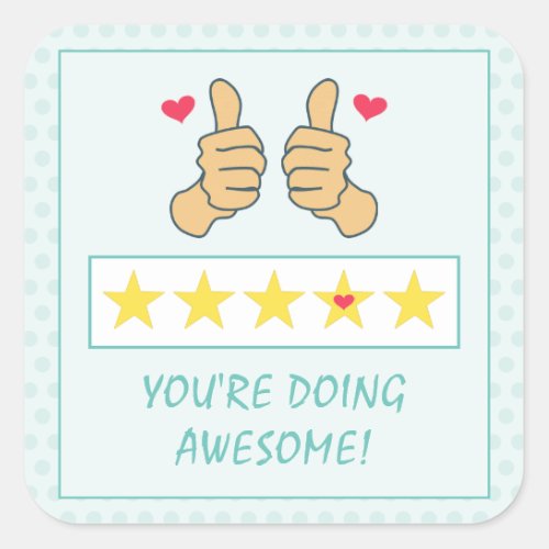 Funny Teal Thumbs Up Five Star Rating Kids Reward Square Sticker
