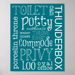 Funny Teal Toilet Bathroom Sign Poster Print