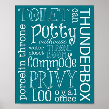Funny Teal Toilet Bathroom Sign Poster Print by StripedHatStudio at Zazzle