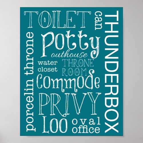 Funny Teal Toilet Bathroom Sign Poster Print