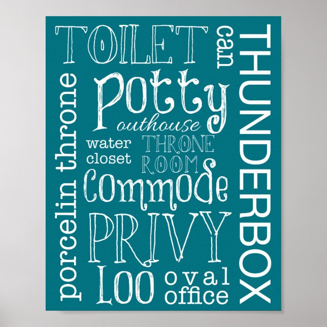 Funny Teal Toilet Bathroom Sign Poster Print (Front)