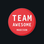 Funny Team Awesome Bright Red Personalized Name Magnet<br><div class="desc">Funny Team Awesome Bright Red Personalized Name Magnets features the text "Team Awesome" with your personalized name below on a bright red background. Personalize by editing the text in the text box provided. Designed for you by ©Evco Studio www.zazzle.com/store/evcostudio</div>