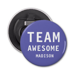Funny Team Awesome Purple Personalized Name Bottle Opener