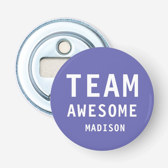 Funny Team Awesome Purple Personalized Name Bottle Opener (Front)