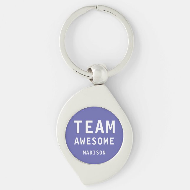 Funny Team Awesome Purple Personalized Name Keychain (Front)