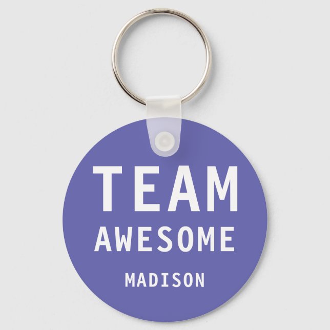 Funny Team Awesome Purple Personalized Name Keychain (Front)
