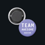 Funny Team Awesome Purple Personalized Name Magnet<br><div class="desc">Funny Team Awesome Purple Personalized Name Magnets features the text "Team Awesome" with your personalized name below on a purple background. Personalize by editing the text in the text box provided. Designed for you by ©Evco Studio www.zazzle.com/store/evcostudio</div>