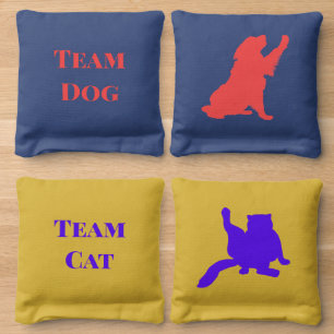 Funny Team Cat vs Team Dog Cornhole Bags