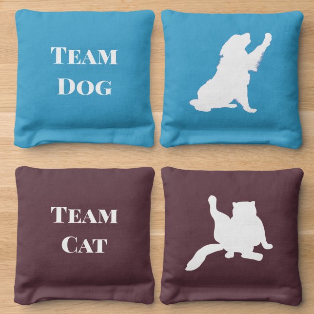 Funny Team Cat vs Team Dog Cornhole Bags (Wood)