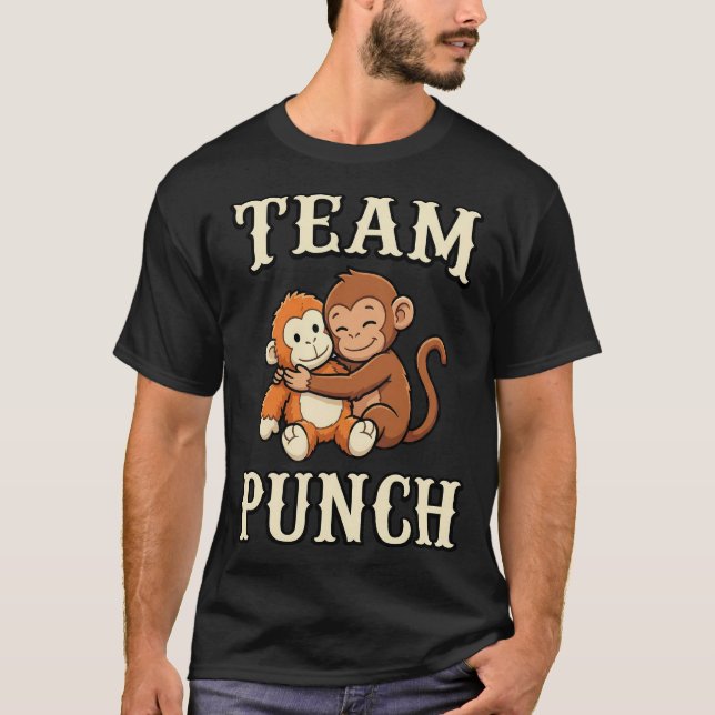 Funny Team Punch Cute Monkey Hugging Meme T-Shirt (Front)