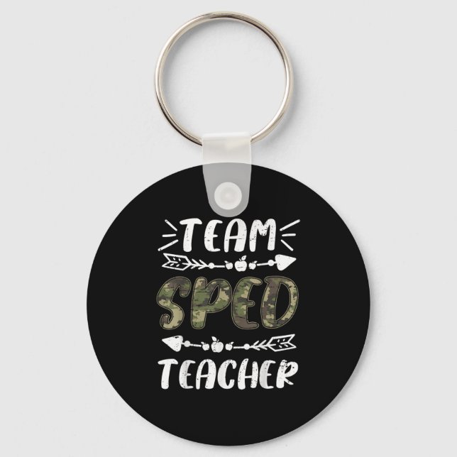 Funny Team Sped Teacher Camo Teacher Student Back  Keychain (Front)