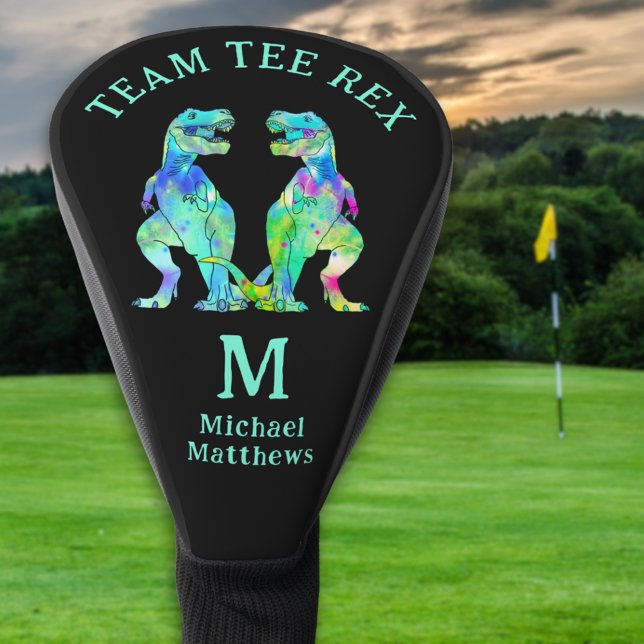 Funny Team Tee Rex Dinosaur Joke Personalized Golf Head Cover (Personalized funny team tee Rex golfing dinosaur joke golf head cover)