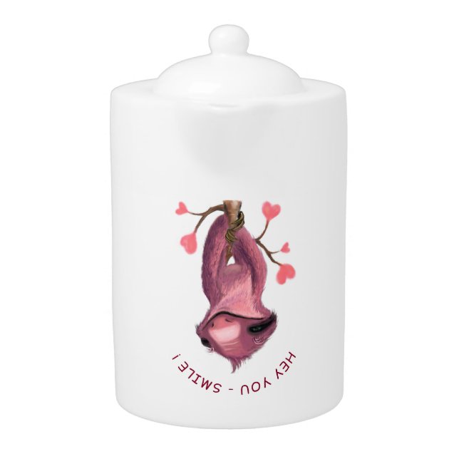 Funny Teapot Playful Sloth - Custom Text (Front)
