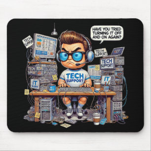 Funny Tech Support Cartoon Mouse Pad