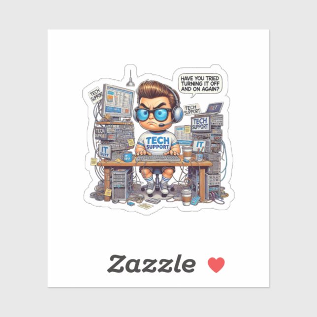Funny Tech Support Cartoon Sticker (Sheet)
